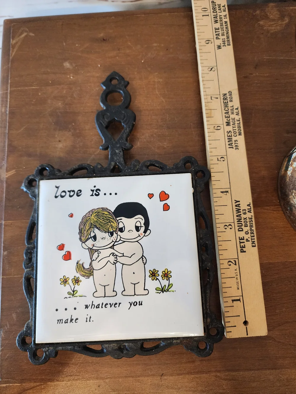 Love Is...Vintage Ceramic Wall Tile with Black Iron Frame